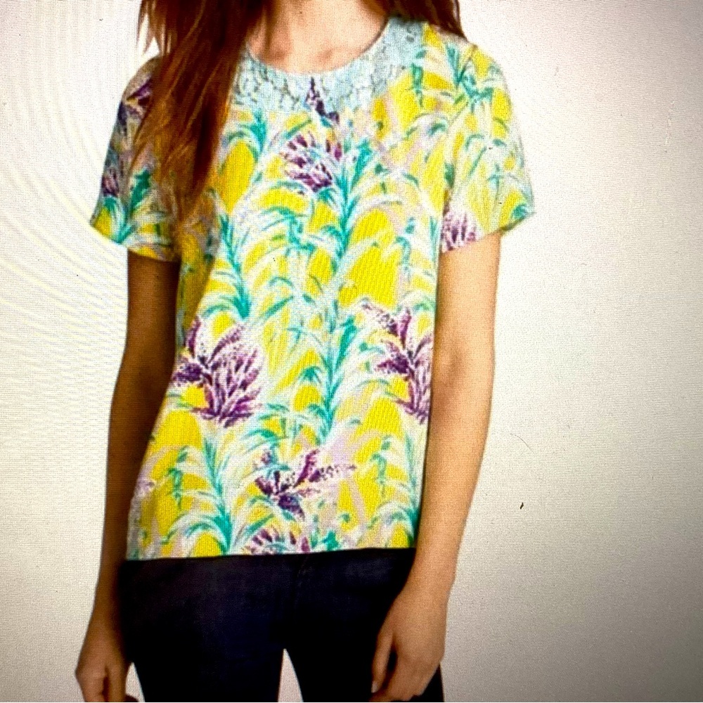 Kate spade,4,Floral Short-Sleeve Women's Top - Yellow Multi